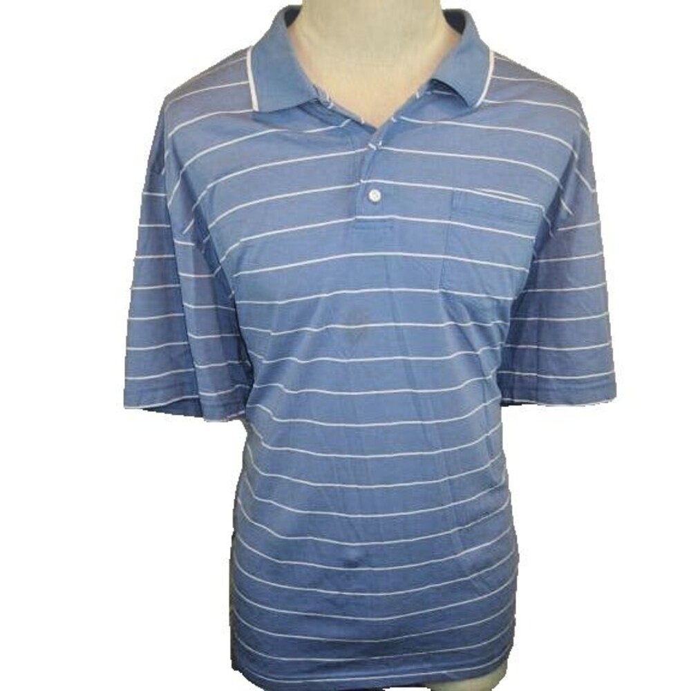 Mens Saddlebred Blue Stripe Cotton Pocket SS Golf Polo Casual Shirt sz 2XL